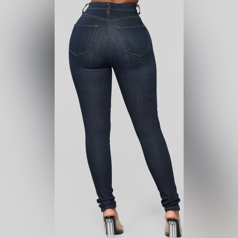 Women's High Waist Dark Blue Jeans - Picture 2 of 4